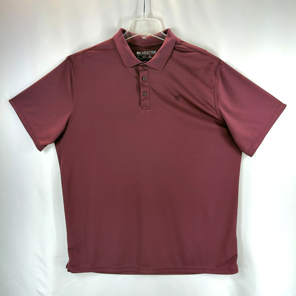 Ariat Tek Polo Shirt Men’s XXL Burgundy Short Sleeve Three-Button Placket Collar